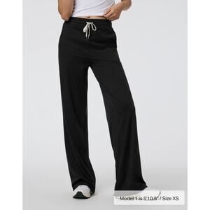 Vuori Black Wide-Leg Track Pants with Cream Drawstring